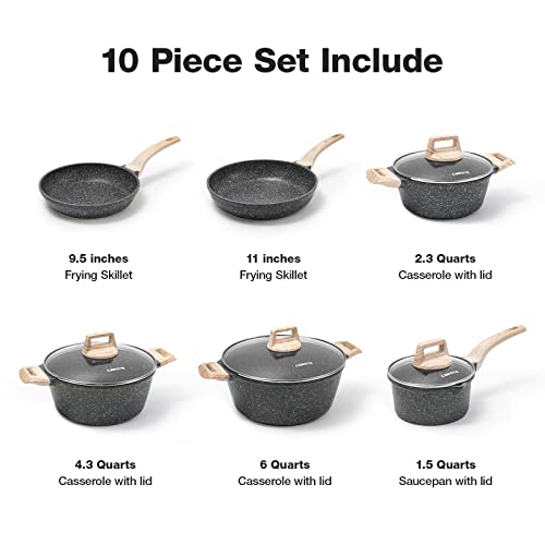 Dropship Nonstick Cookware Sets, 9 Pcs Granite Non Stick Pots And