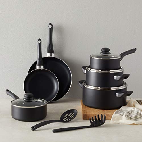 Cook N Home Pots and Pans Nonstick Cooking Set includes Saucepan Frying Pan  Kitchen Cookware 15-Piece, Stay Cool Handle, Black 