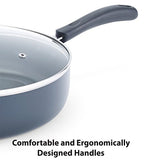 T-fal A91082 Specialty Nonstick Dishwasher Safe Oven Safe Jumbo Cooker Saute Pan with Glass Lid Cookware, 5-Quart, Black