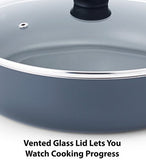 T-fal A91082 Specialty Nonstick Dishwasher Safe Oven Safe Jumbo Cooker Saute Pan with Glass Lid Cookware, 5-Quart, Black