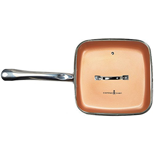 9.5-Inch Deep Frying Pan Square with Glass Lid Stainless Steel Fry