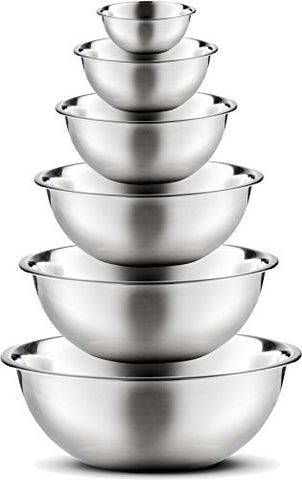 Stainless Steel Mixing Bowls by Finedine (Set of 6) Polished Mirror Finish Nesting Bowls, ¾ - 1.5 - 3 - 4 - 5 - 8 Quart - Cooking Supplies