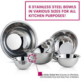 Stainless Steel Mixing Bowls by Finedine (Set of 6) Polished Mirror Finish Nesting Bowls, ¾ - 1.5 - 3 - 4 - 5 - 8 Quart - Cooking Supplies