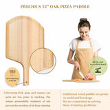 4 PCS Rectangle Pizza Stone Set, 15" Large Pizza Stone for Oven and Grill with Pizza Peel (OAK), Pizza Cutter & 10pcs Cooking Paper for Free, Baking Stone for Pizza, Bread, BBQ