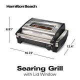 Hamilton Beach Electric Indoor Searing Grill with Viewing Window & Adjustable Temperature Control to 450F, 118 sq. in. Surface Serves 6, Removable Nonstick Grate, Stainless Steel