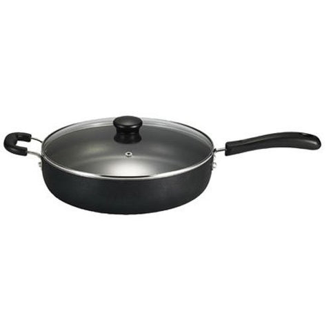 T-fal A91082 Specialty Nonstick Dishwasher Safe Oven Safe Jumbo Cooker Saute Pan with Glass Lid Cookware, 5-Quart, Black
