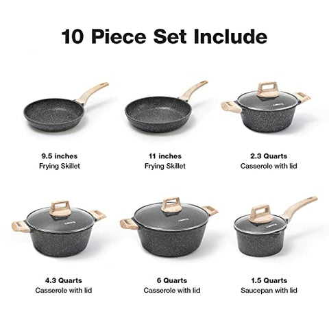 Nonstick Granite Cookware Sets, 10 Pcs Pots and Pans Set, Non Stick St –  Kitchen Hobby