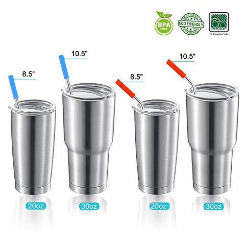 Set of 4 Reusable Metal Straws, Long Stainless Steel Straw with Cleaning  Brushes and Case, Drinking for 30 oz and 20 oz Tumblers.