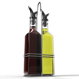 Royal Oil and Vinegar Bottle Set with Stainless Steel Rack with Removable Cork