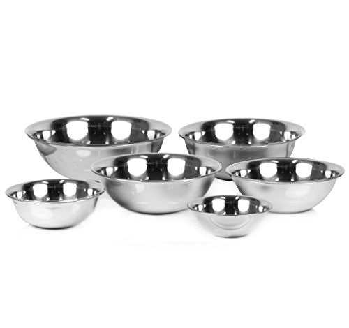 ChefLand Set of 6 Standard Weight Mixing Bowls, Stainless Steel