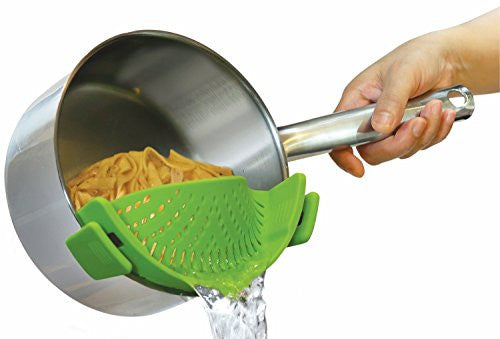 Kitchen Gizmo Snap N Strain Strainer - Clip on Silicone Colander Strainer -  Fits All Pots and Bowls - Green