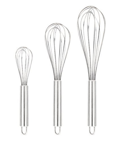 Set of 3 Stainless Steel Whisk 8"+10"+12", Kitchen Balloon Hand Stainless Whisk Set for Blending Whisking Beating Stirring by Ouddy