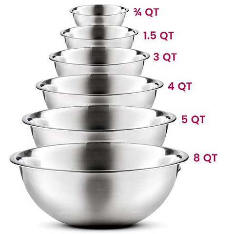 FineDine Mixing Bowls with Lids - 5 Deep Nesting Mixing Bowls for Kitchen  Storage - Silver Stainless Steel Mixing Bowl Set