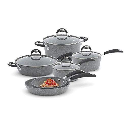 Bialetti 10-Piece Impact Textured Pots and Pans Kitchen Cookware Set Gray