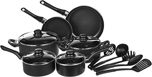 Cook N Home Pots and Pans Nonstick Cooking Set includes Saucepan Frying Pan  Kitchen Cookware Set 15-Piece, Stay Cool Handle, Black