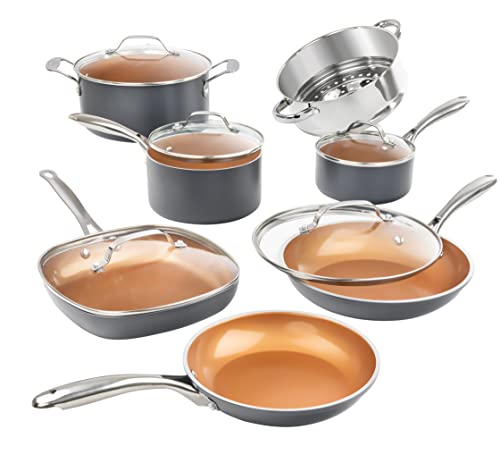 Pots and Pans Set, Cookware Set, Copper Pan Set, Nonstick Ceramic Coating,  Saute Pan, Saucepan Stockpot with Lid, Fry Pan, Copper, 10pcs 