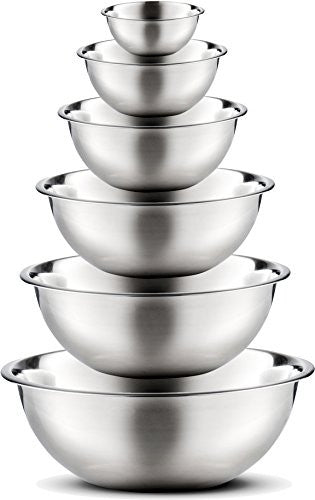 FineDine 5 Deep Nesting Mixing Bowls with Lids for Kitchen Storage, Cooking  Food, Baking, Breading, Salad or Meal Prep - Silver Stainless Steel 