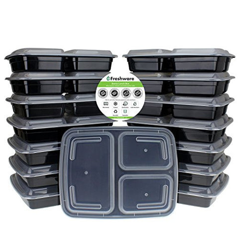 15-Pack 3 Compartment Bento Lunch Boxes with Lids