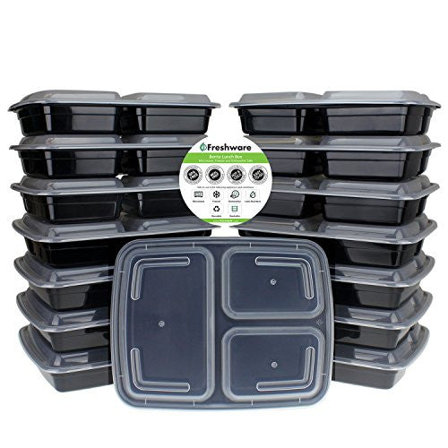 15-Pack 3 Compartment Bento Lunch Boxes with Lids – Kitchen Hobby