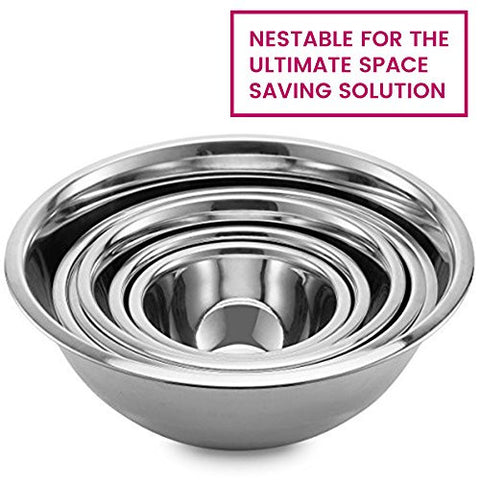 FineDine Mixing Bowls with Lids - 5 Deep Nesting Mixing Bowls for Kitchen  Storage - Silver Stainless Steel Mixing Bowl Set