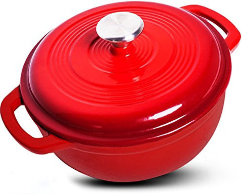 Enameled Cast Iron Dutch Oven - Red Color with Lid, 3.2-quart - by Utopia Kitchen