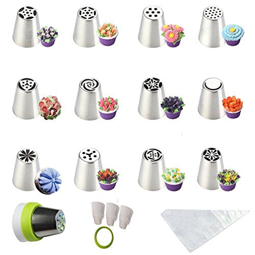 SASRL Russian Piping Tips For Cupcakes Decoration 23-Pcs Set (12 Russi –  Kitchen Hobby