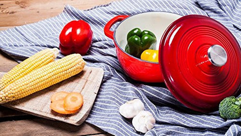 Enameled Cast Iron Dutch Oven - Red Color with Lid, 3.2-quart - by