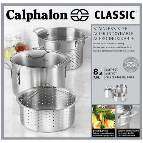 Calphalon Classic Stainless Steel 8 quart Stock Pot with Steamer and P –  Kitchen Hobby