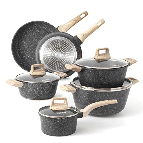 Induction Pots and Pans Set - Non-stick Granite Kitchen Cookware Sets  Nonstick Kitchenware Pans for Cooking Pot and Pan Set Frying Pan Set and  Saucepan Stone Kitchen Set Cookware Set Gift Grey 