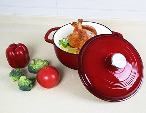 Enameled Cast Iron Dutch Oven - Red Color with Lid, 3.2-quart - by
