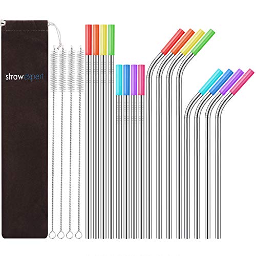 Reusable Stainless Steel Straw Set with Removable Silicone Tips