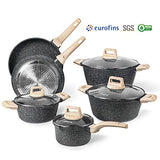 Nonstick Granite Cookware Sets, 10 Pcs Pots and Pans Set, Non Stick Stone Kitchen Cooking Set with Frying Pans (Granite, Induction Cookware)