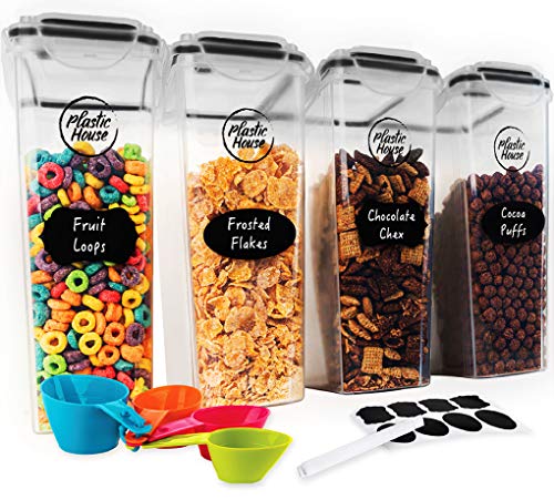 4 Packs Cereal Containers Storage, 100% Crystal Clear Airtight