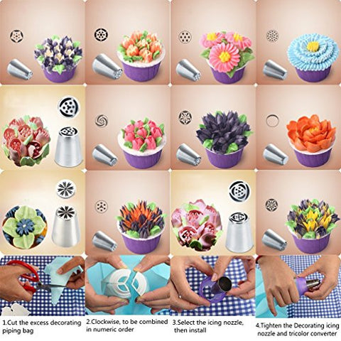 SASRL Russian Piping Tips For Cupcakes Decoration 23-Pcs Set (12 Russi –  Kitchen Hobby