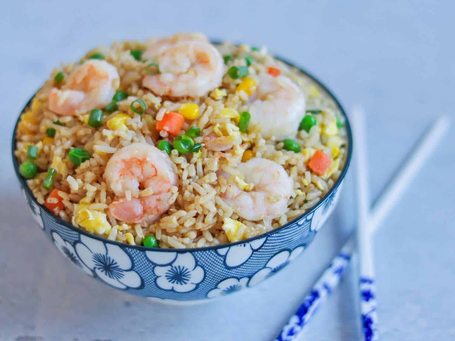 Simple Shrimp and Rice recipe showing shrimp fried rice prepared with leftover rice